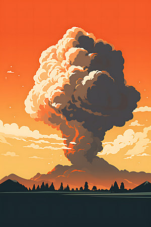 火山喷发自然灾害爆发扁平风插画