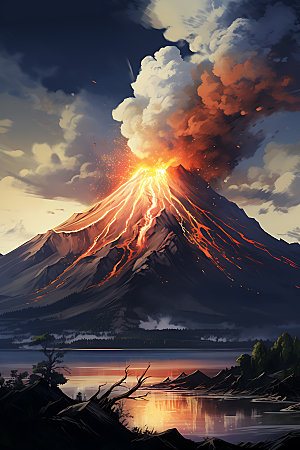火山喷发灾难爆发扁平风插画