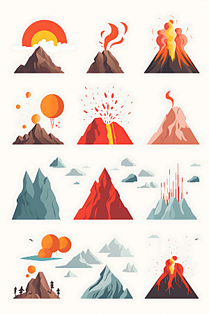 火山喷发高清地质灾害扁平风插画
