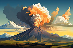 火山喷发爆发自然灾害扁平风插画