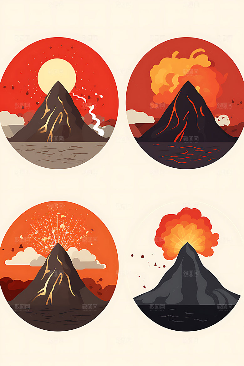 火山喷发自然灾害地质灾害扁平风插画