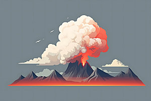 火山喷发地质灾害岩浆喷射扁平风插画