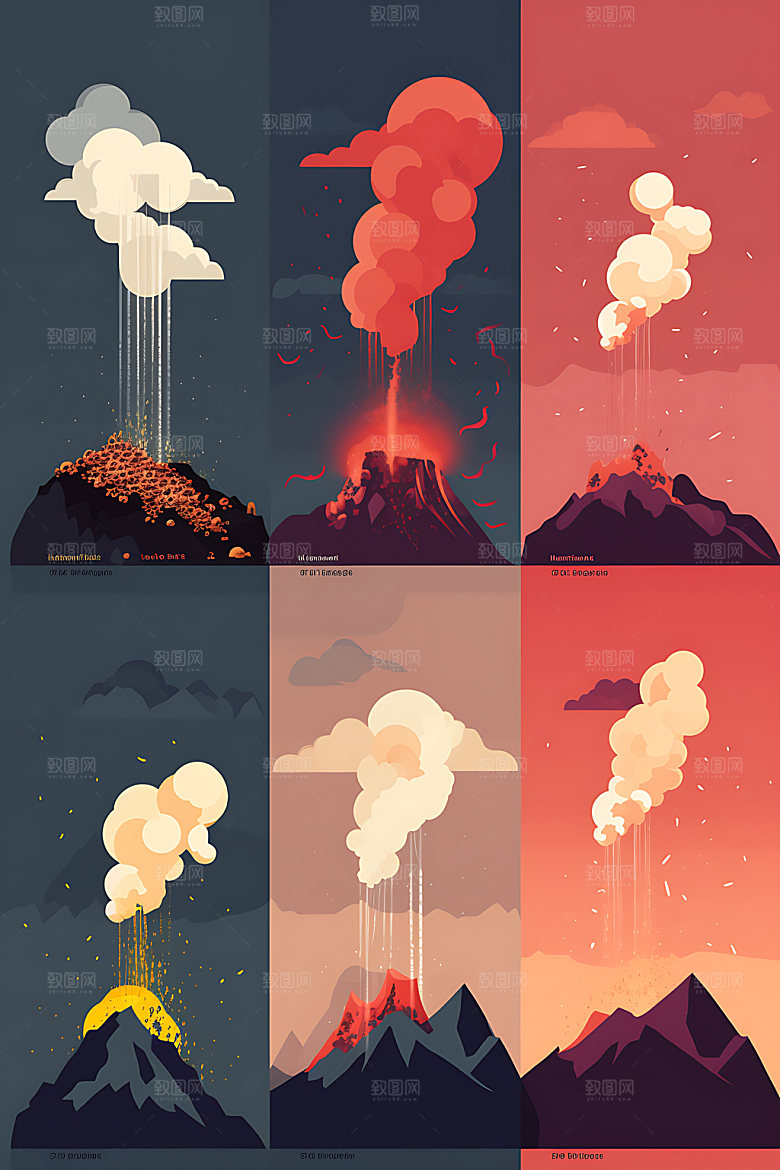 火山喷发地质灾害灾难扁平风插画