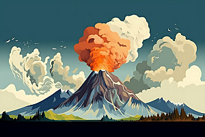 火山喷发地质灾害自然灾害扁平风插画