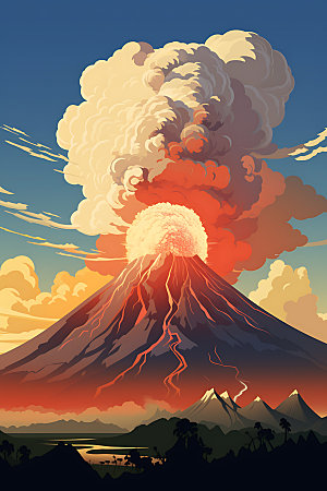 火山喷发高清爆发扁平风插画