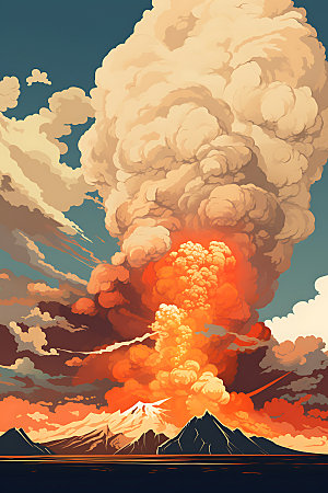 火山喷发地质灾害自然灾害扁平风插画