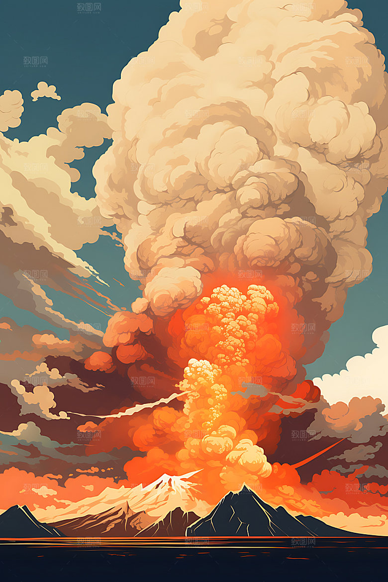 火山喷发地质灾害自然灾害扁平风插画