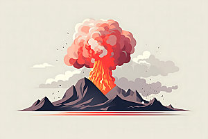 火山喷发灾难岩浆喷射扁平风插画
