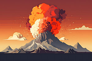 火山喷发自然灾害地质灾害扁平风插画