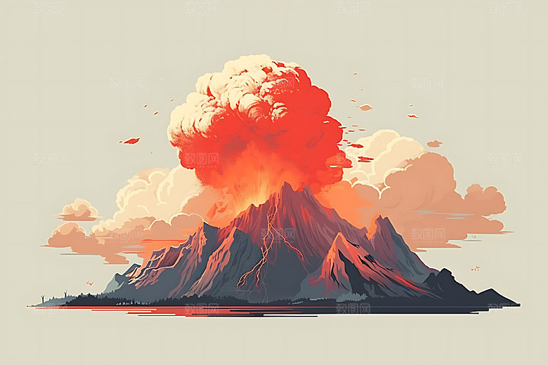 火山喷发灾难高清扁平风插画