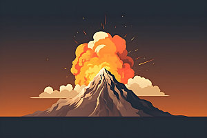 火山喷发高清岩浆喷射扁平风插画