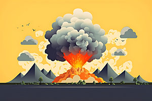 火山喷发自然灾害高清扁平风插画