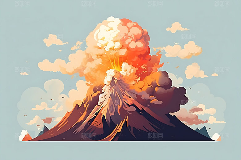 火山喷发高清灾难扁平风插画
