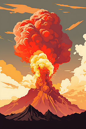 火山喷发高清自然灾害扁平风插画