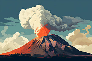 火山喷发地质灾害高清扁平风插画
