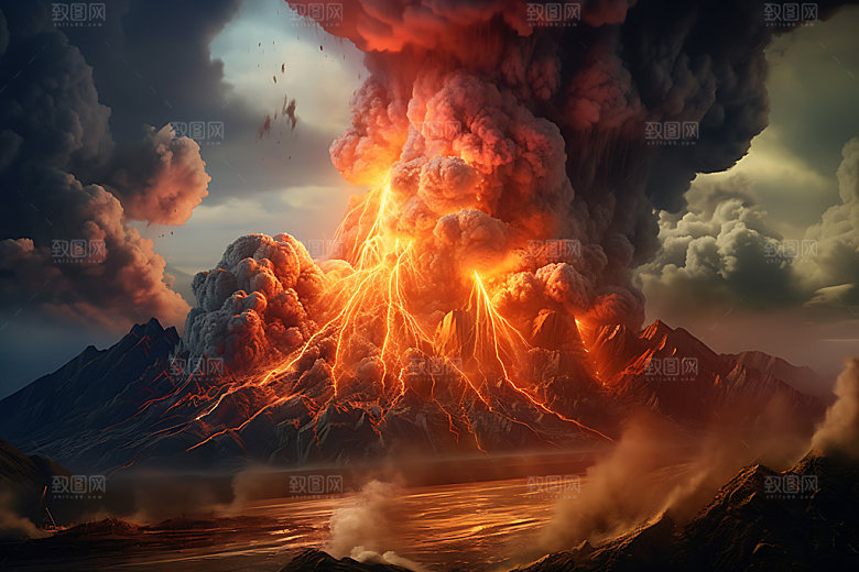 火山喷发高清地质灾害扁平风插画
