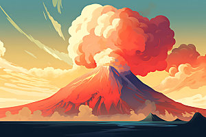 火山喷发自然灾害地质灾害扁平风插画