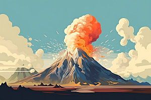 火山喷发爆发灾难扁平风插画