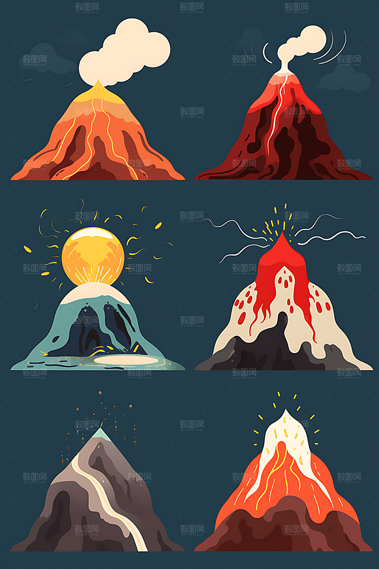 火山喷发爆发自然灾害扁平风插画