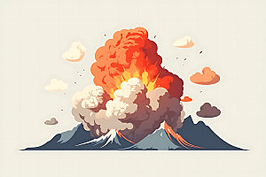 火山喷发高清岩浆喷射扁平风插画