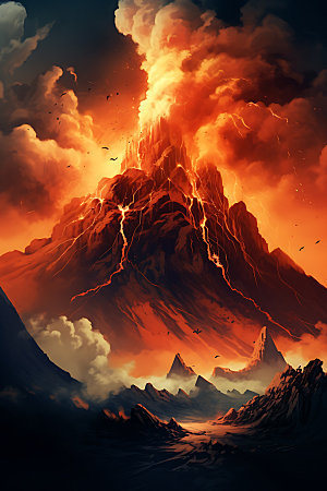 火山喷发自然灾害岩浆喷射扁平风插画