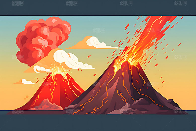 火山喷发高清灾难扁平风插画