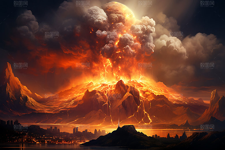 火山喷发地质灾害自然灾害扁平风插画