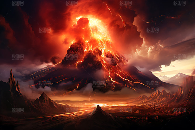 火山喷发高清爆发扁平风插画