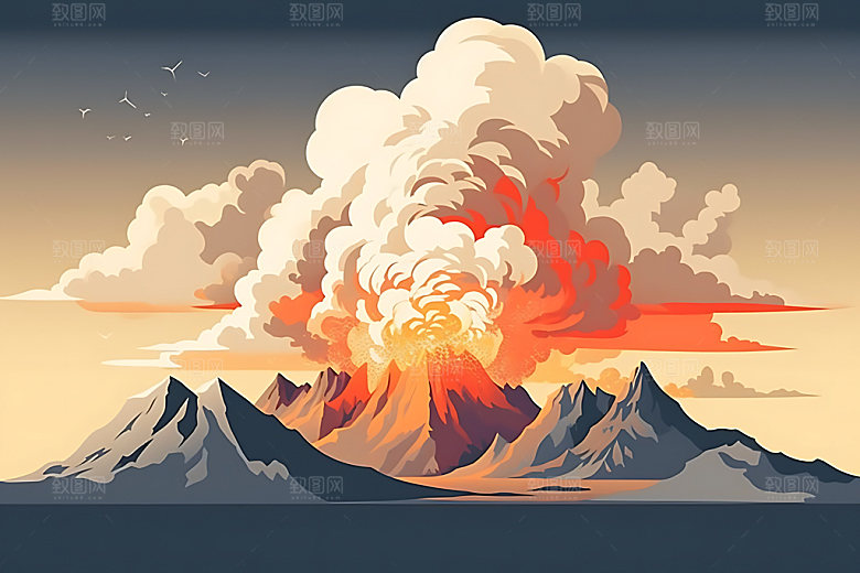 火山喷发高清爆发扁平风插画