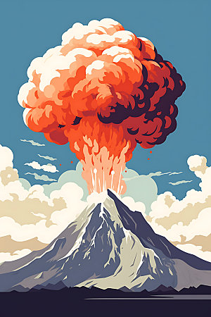 火山喷发爆发高清扁平风插画