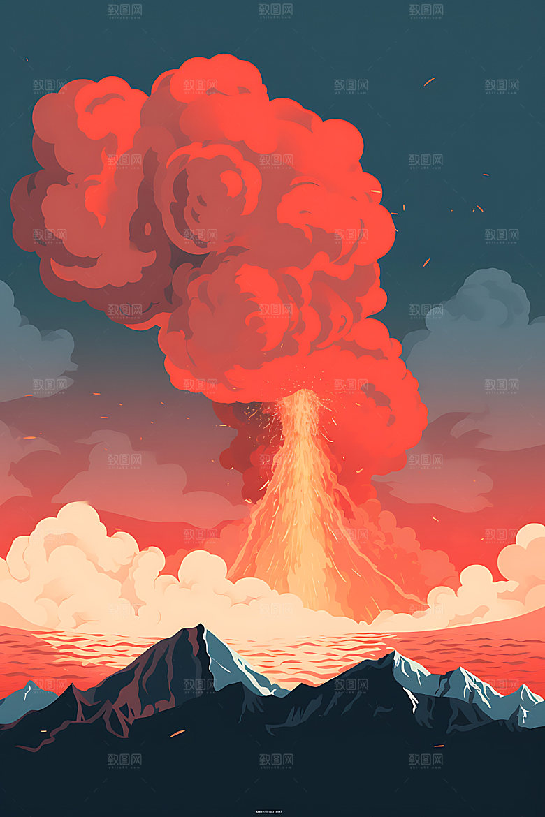 火山喷发地质灾害自然灾害扁平风插画