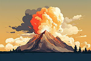 火山喷发爆发自然灾害扁平风插画