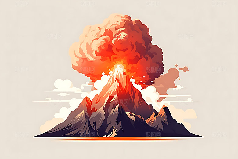 火山喷发高清岩浆喷射扁平风插画