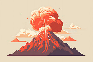 火山喷发岩浆喷射高清扁平风插画