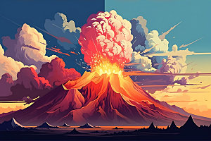 火山喷发自然灾害灾难扁平风插画