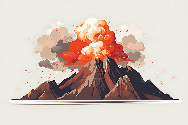 火山喷发地质灾害爆发扁平风插画