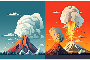 火山喷发灾难自然灾害扁平风插画