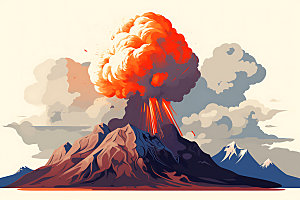火山喷发自然灾害爆发扁平风插画