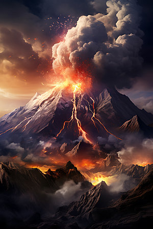 火山喷发地质灾害自然灾害扁平风插画