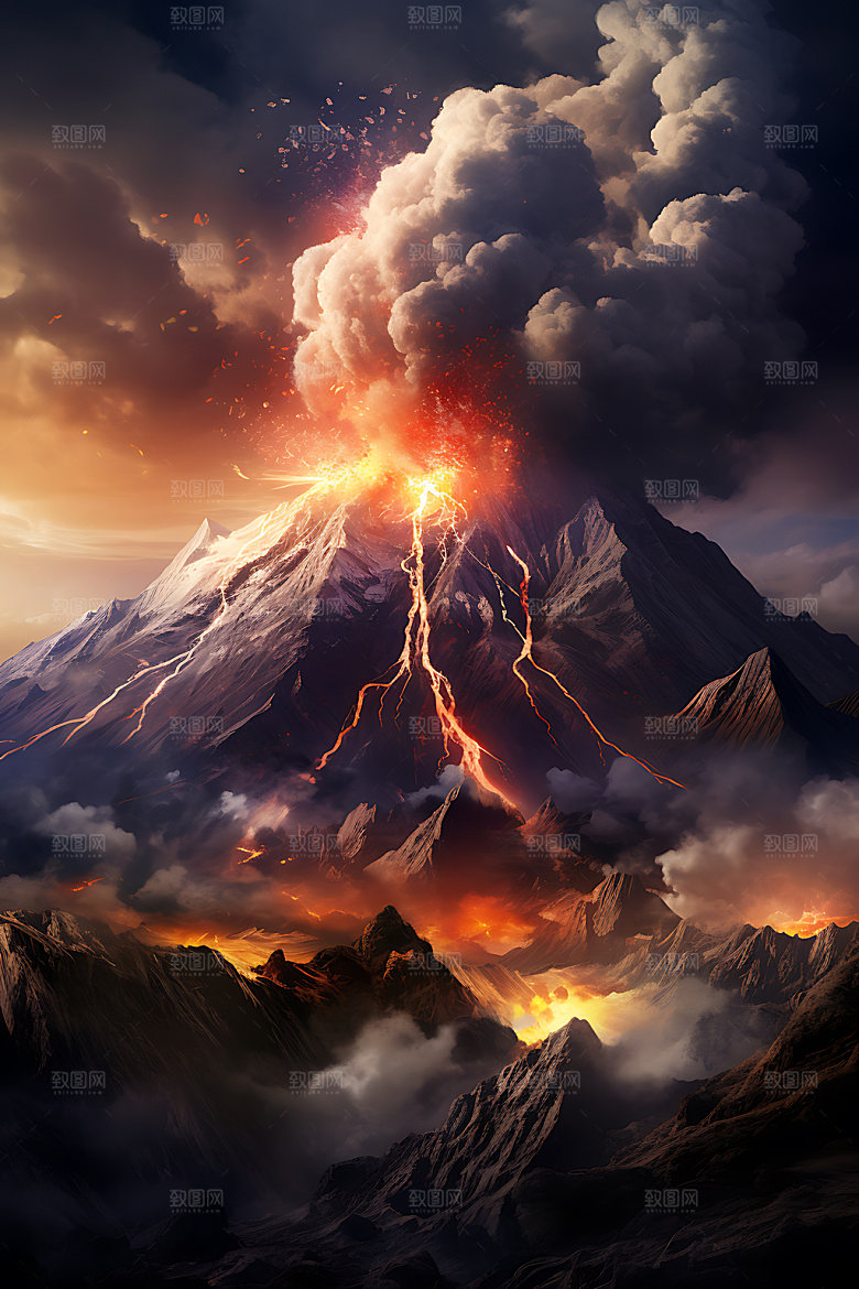 火山喷发地质灾害自然灾害扁平风插画