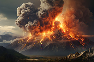 火山喷发火山云爆发实景图