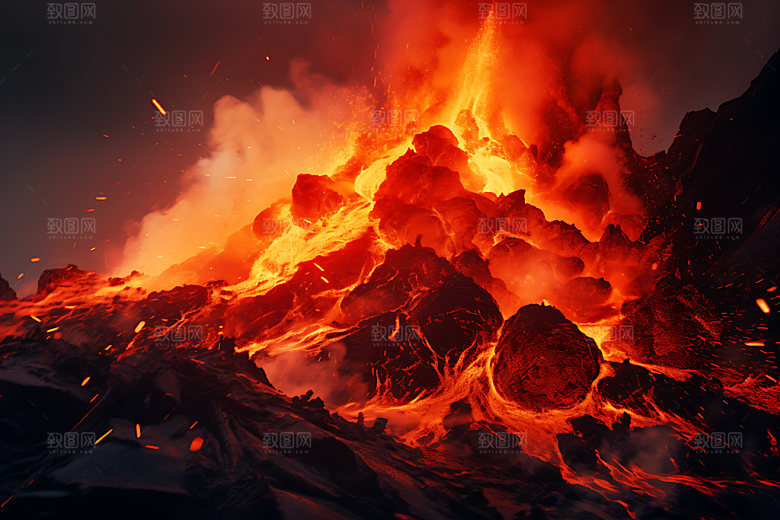 火山喷发熔岩爆发实景图