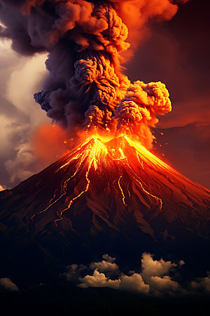 火山喷发火山云地质灾害实景图