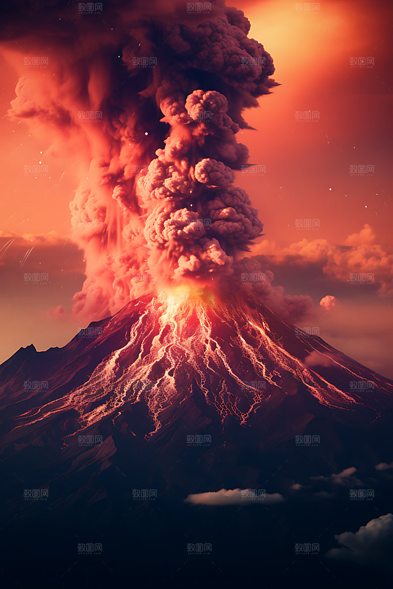 火山喷发火山云灾难实景图