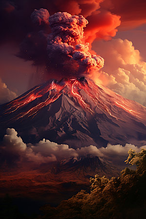 火山喷发爆发地质灾害实景图