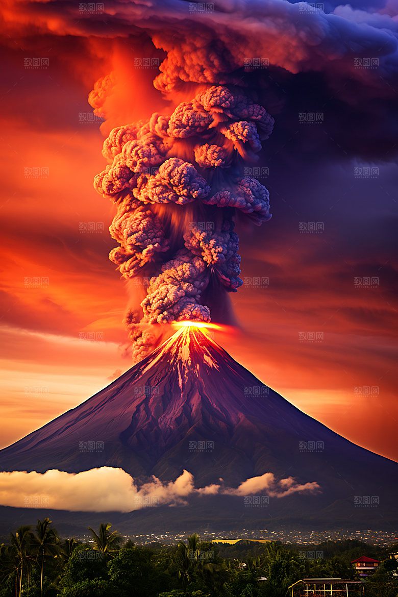 火山喷发灾难熔岩实景图