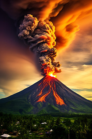 火山喷发地质活动熔岩实景图