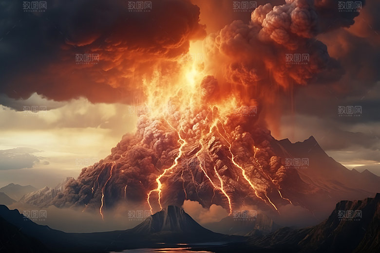 火山喷发熔岩爆发实景图