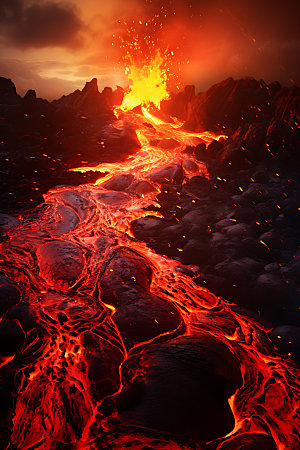 火山喷发火山云地质活动实景图