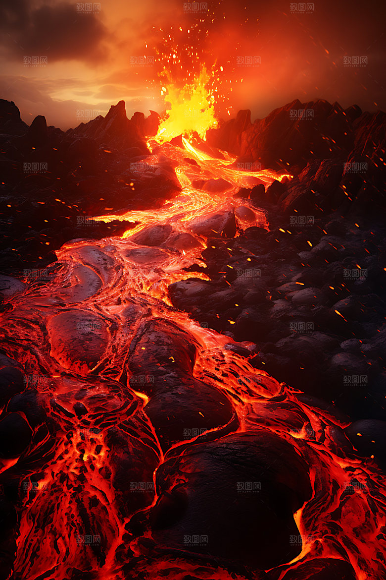 火山喷发火山云地质活动实景图